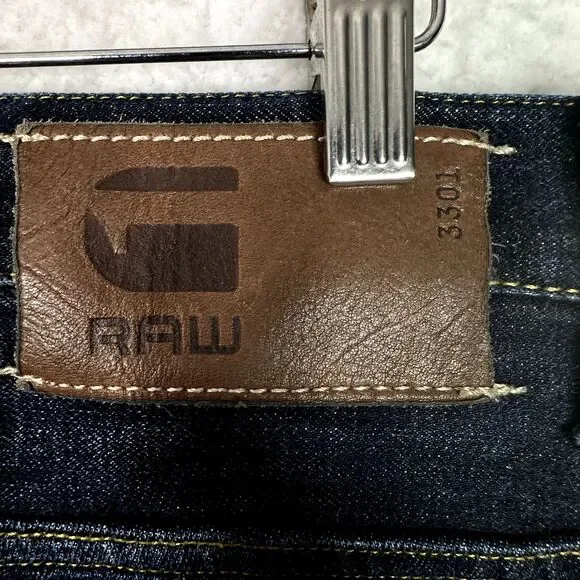 G Star Raw 3301 Jeans Mens Sz 32 x32 Blue Low Rise Button Fly Streetwear